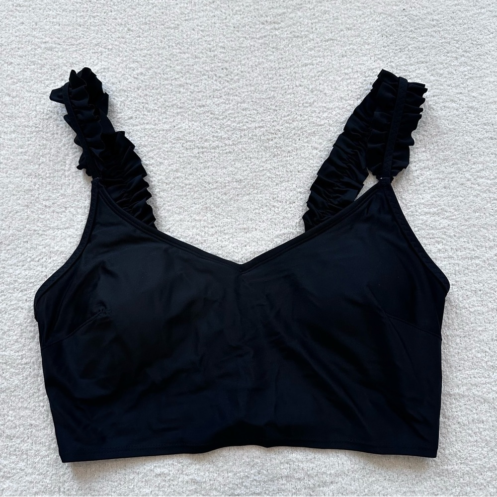AERIE RUFFLE LONGLINE SCOOP BIKINI TOP